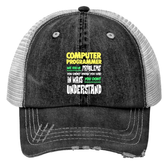 Computer Programmer Geek Pun Apparel Print Trucker Hats