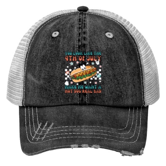 Makes Me Want A Hot Dog Real Bad, 4th July Print Trucker Hats