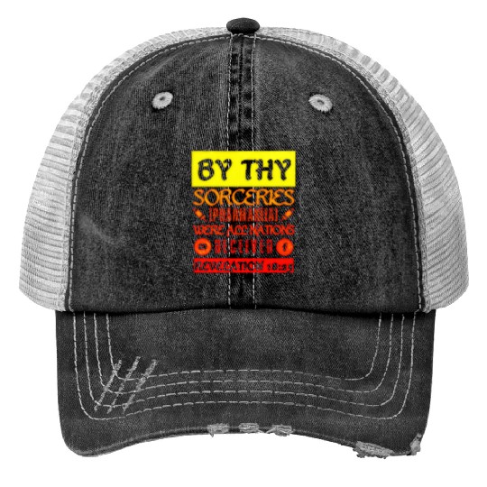 Revelation 18:23 By thy Sorceries Vintage Sunset Print Trucker Hats