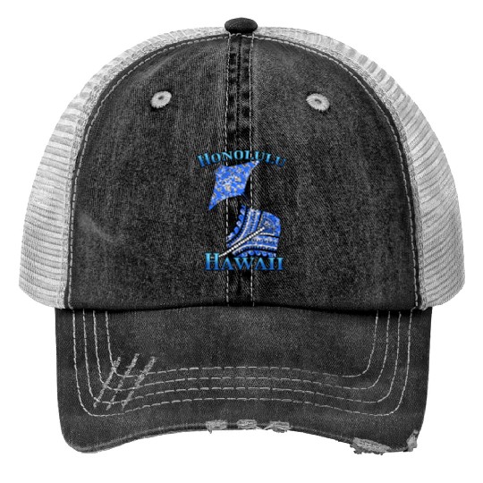 Honolulu Vacation Tribal Stingrays Print Trucker Hats