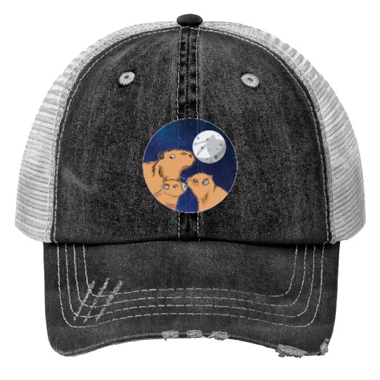 Three Capybara Moon Funny Pelican Capybara Wolf me Print Trucker Hats