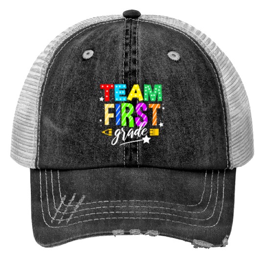 Team First Grade For Elementary Teacher Print Trucker Hats