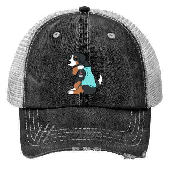 I Love Dad Bernese Mountain Dog Print Trucker Hats