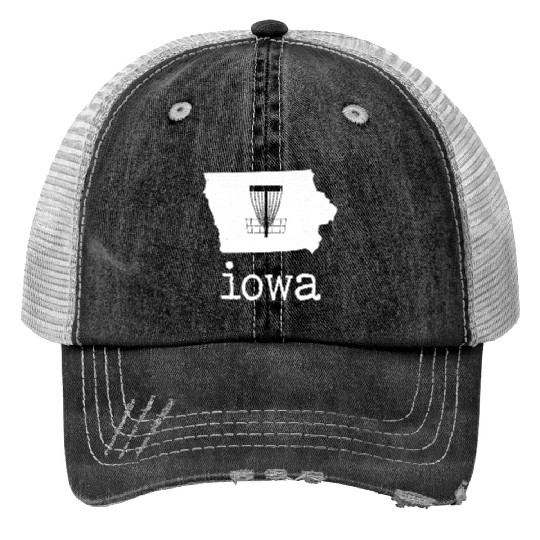 State of Iowa Disc Golf Print Trucker Hats Golfer Golfing