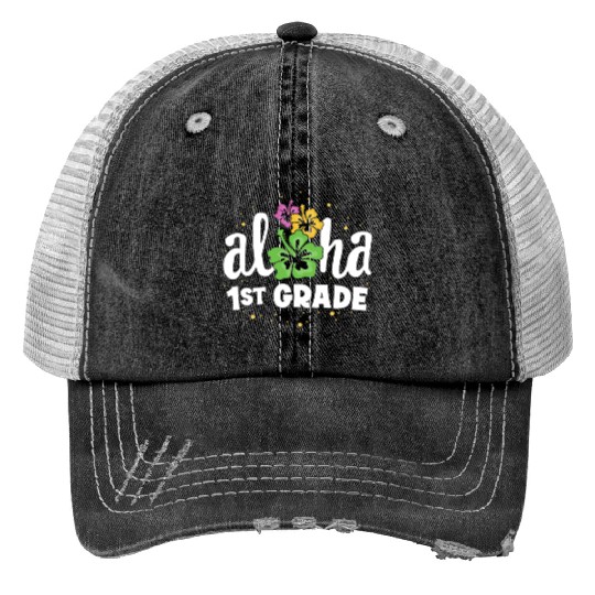 Aloha 1st Grade Tropical Teacher First Day Back Print Trucker Hats
