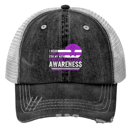 Pancreatic Cancer Print Trucker Hats, I Wear Purple For My Mom