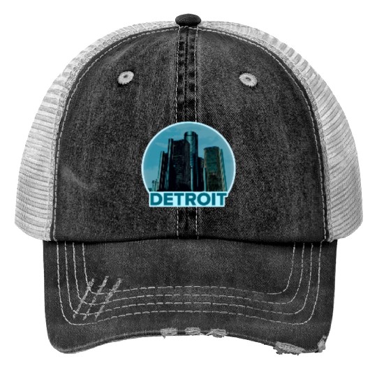 Detroit Michigan Skyline Print Trucker Hats