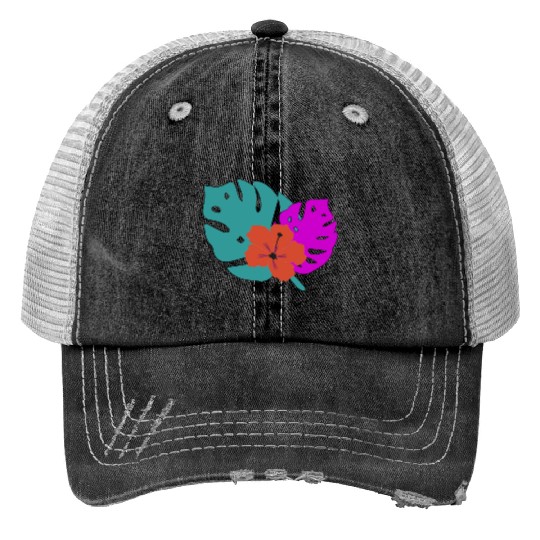 Hibiscus and leaves Print Trucker Hats