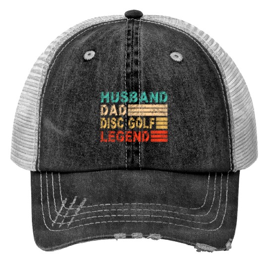 Disc Golf Dad Husband Myth Legend Vintage Gift Print Trucker Hats