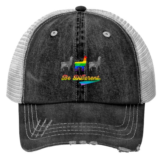 Llama Alpaca LGBTQ Gay Pride Rainbow Flag Differen Print Trucker Hats