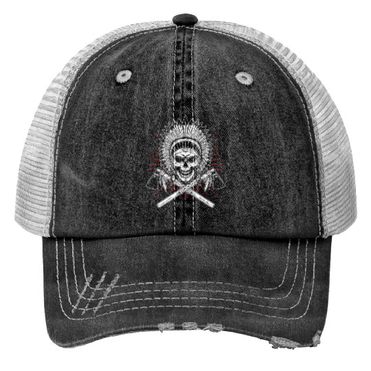 Native American Chief Skull Axe Print Trucker Hats
