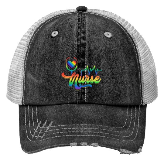 LGBTQIA+ Nurse Hospital Stethoscope Print Trucker Hats