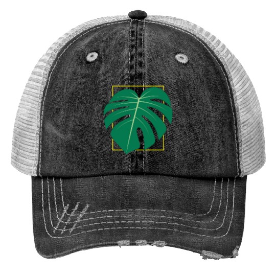 Tropical Leaves Print Trucker Hats