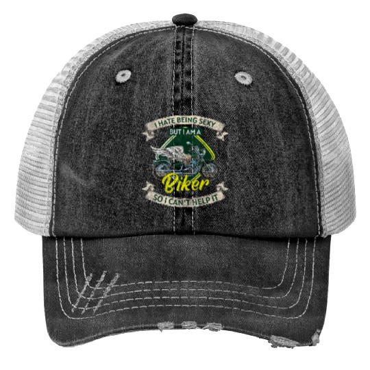 Biker Chopper Racing Two-Wheeler Print Trucker Hats
