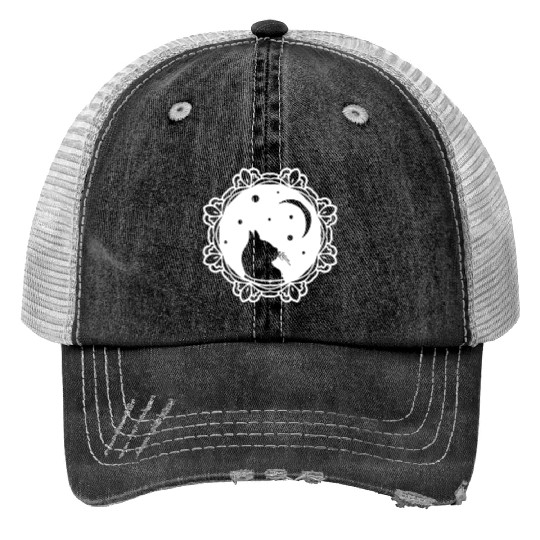 Cat Moon Print Trucker Hats