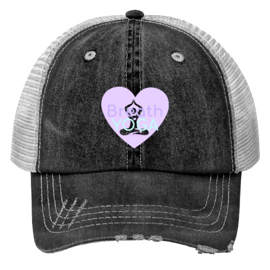 Breath Yoga Relax | Yogi Print Trucker Hats with heart Namaste