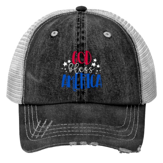 God Bless America Patriotic American 4th of Julygo Print Trucker Hats