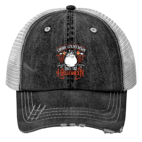 Candy Countdown Days Till Halloween Candy Corn Print Trucker Hats