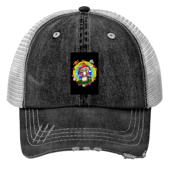 Psychedelic Hippie Mushroom Wizard Print Trucker Hats