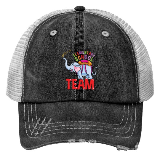 Back To School Elephant Elementary School Team Print Trucker Hats