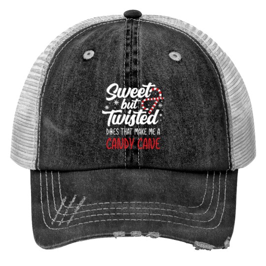 Christmas Sweet But Twisted Candy Cane Funny Xmas Print Trucker Hats