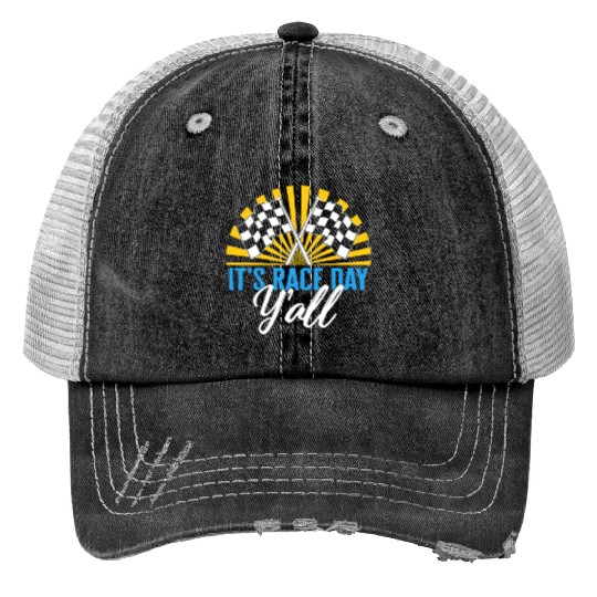It's Race Day Y'all Print Trucker Hats, Race Day Checkered