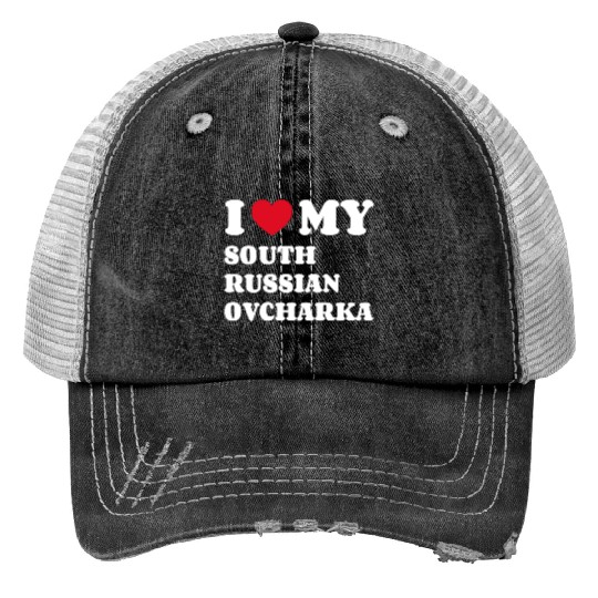 I Love My South Russian Ovcharka Print Trucker Hats