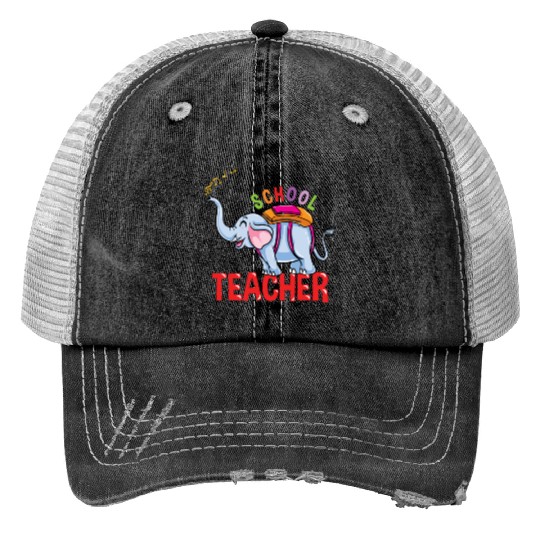 Back To School Elephant School Teacher Print Trucker Hats