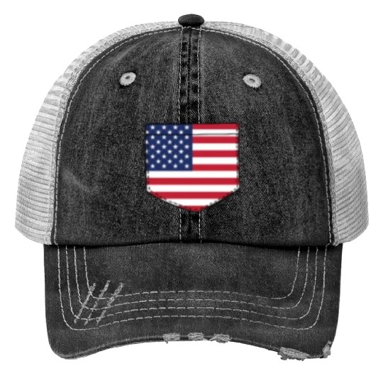 America flag in a shape of a pocket Print Trucker Hats