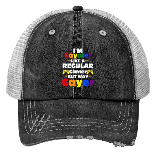 Funny Gaymer Gay Gamer Gayer - Pride Rainbow LGBT Print Trucker Hats