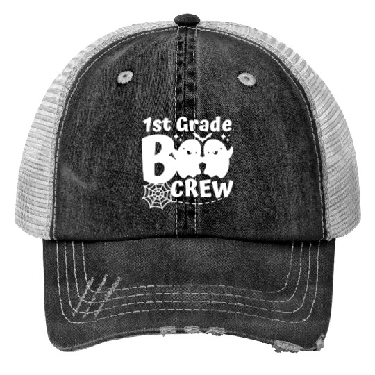 1st Grade Boo Crew Halloween First Day School Print Trucker Hats