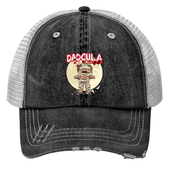 Dadcula Dracula Vampire Dad Funny Halloween Party Print Trucker Hats