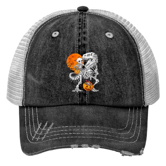 Skeleton Dinosaur T rex Boys Funny Halloween Mummy Print Trucker Hats