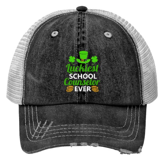 Luckiest School Counselor Ever St. Patrick's Day Print Trucker Hats