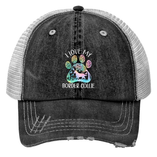 I Love My Border Collie Dog Lover Puppy Paw Love Print Trucker Hats