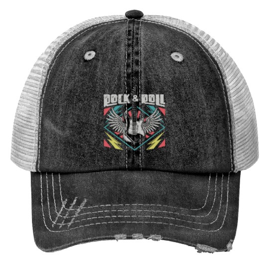 Rock and Roll Music Lover Guitar Player Print Trucker Hats