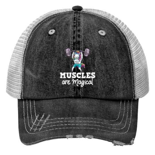 Unicorn Muscle Workout Fitness Training Sport Gym Print Trucker Hats