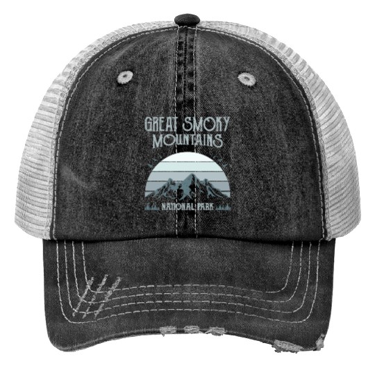 Great Smoky Mountains Vintage National Park Print Trucker Hats