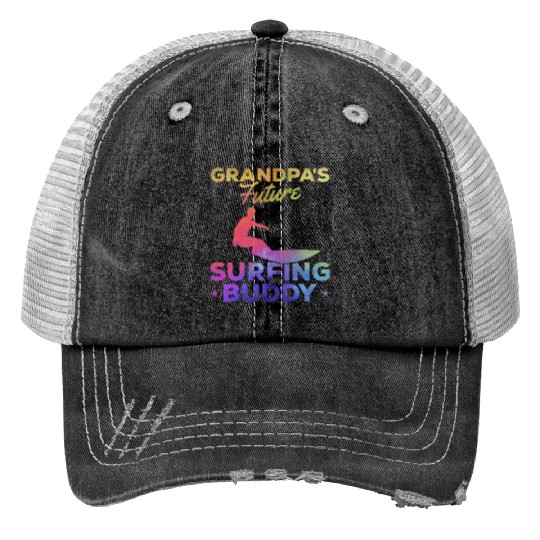 Surfing Baby Newborn Surfer Grandpa's Future Print Trucker Hats
