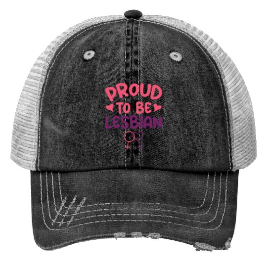 Proud To Be Lesbian LGBTQ Bisexual Pride Flag Print Trucker Hats