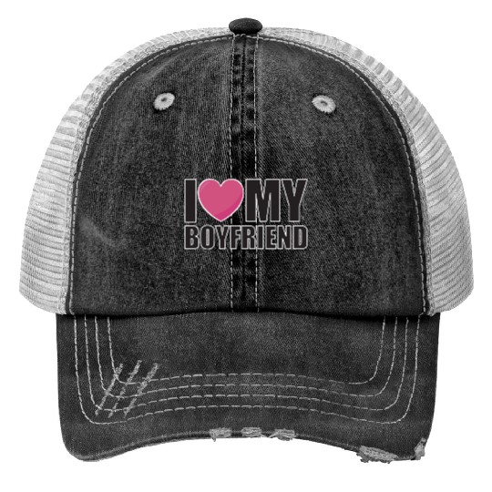 I LOVE MY BOYFRIEND valentinesday couple Print Trucker Hats