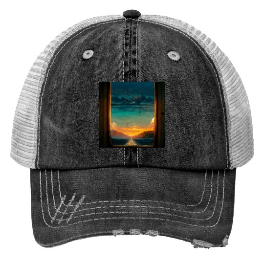Paradise island painting Print Trucker Hats
