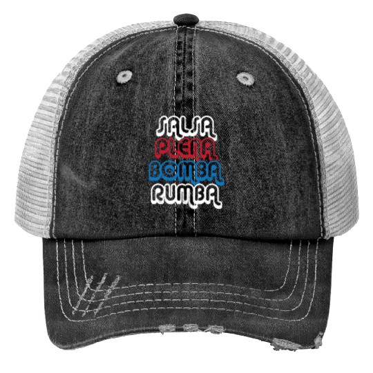 Puerto Rico Dance Salsa Plena Bomba Rumba Print Trucker Hats