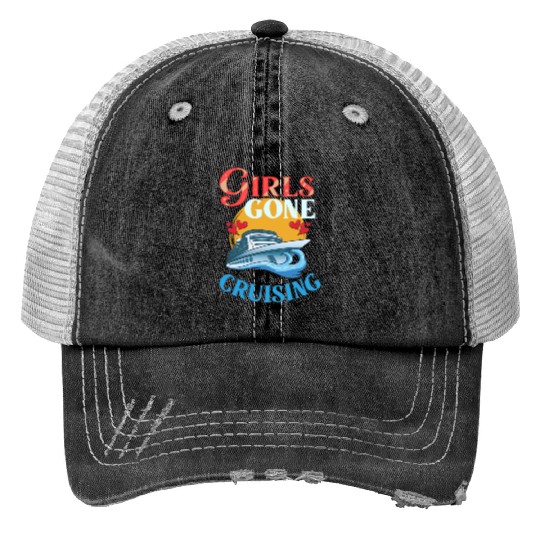 Cruise Ship Vacation Trip Party Sailing Boating Print Trucker Hats