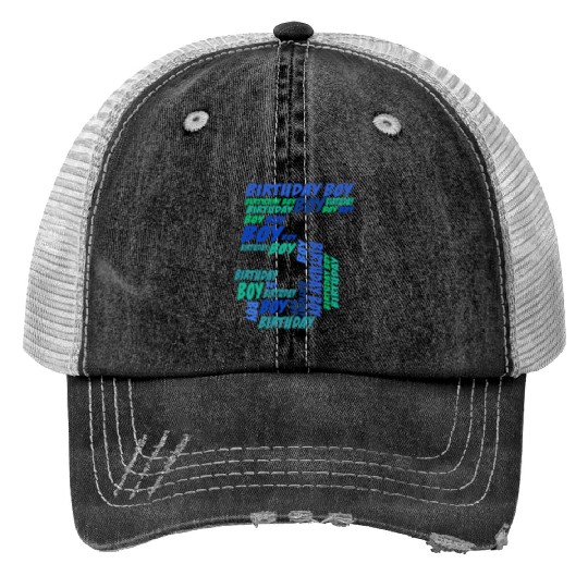 Birthday Boy 5th Birthday | Boys Birthday Print Trucker Hats |