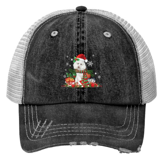 Christmas white Poodle Santa Claus Hat Print Trucker Hats