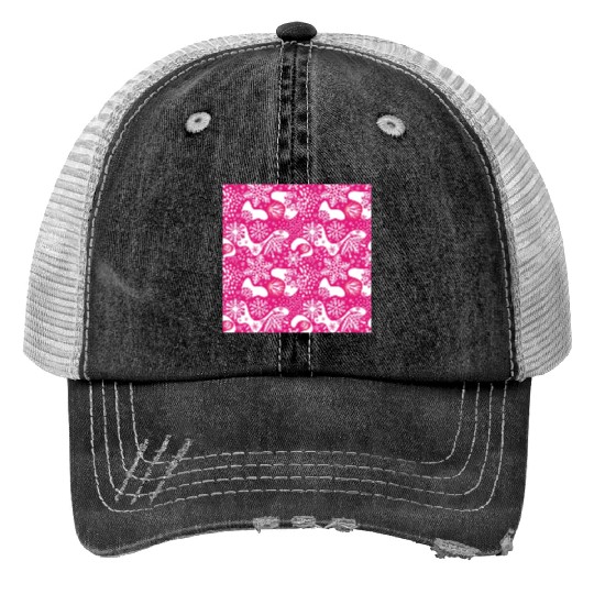 Abstract Pink Winter Pattern Print Trucker Hats