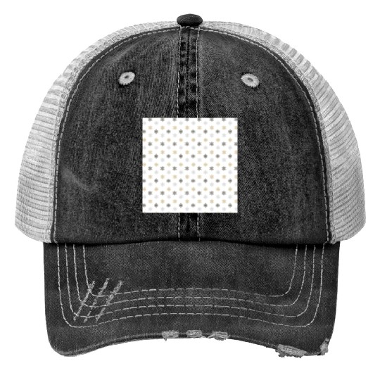 Modern Snowflakes Pattern White Gold Print Trucker Hats