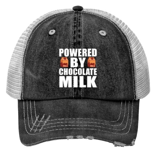 Powered By Chocolate Milk Funny Weight Lifting Wor Print Trucker Hats
