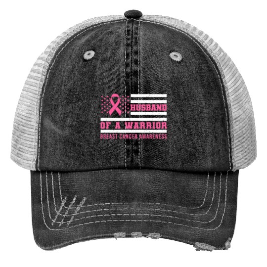 Husband Of A Warrior Breast Cancer Awareness US Print Trucker Hats